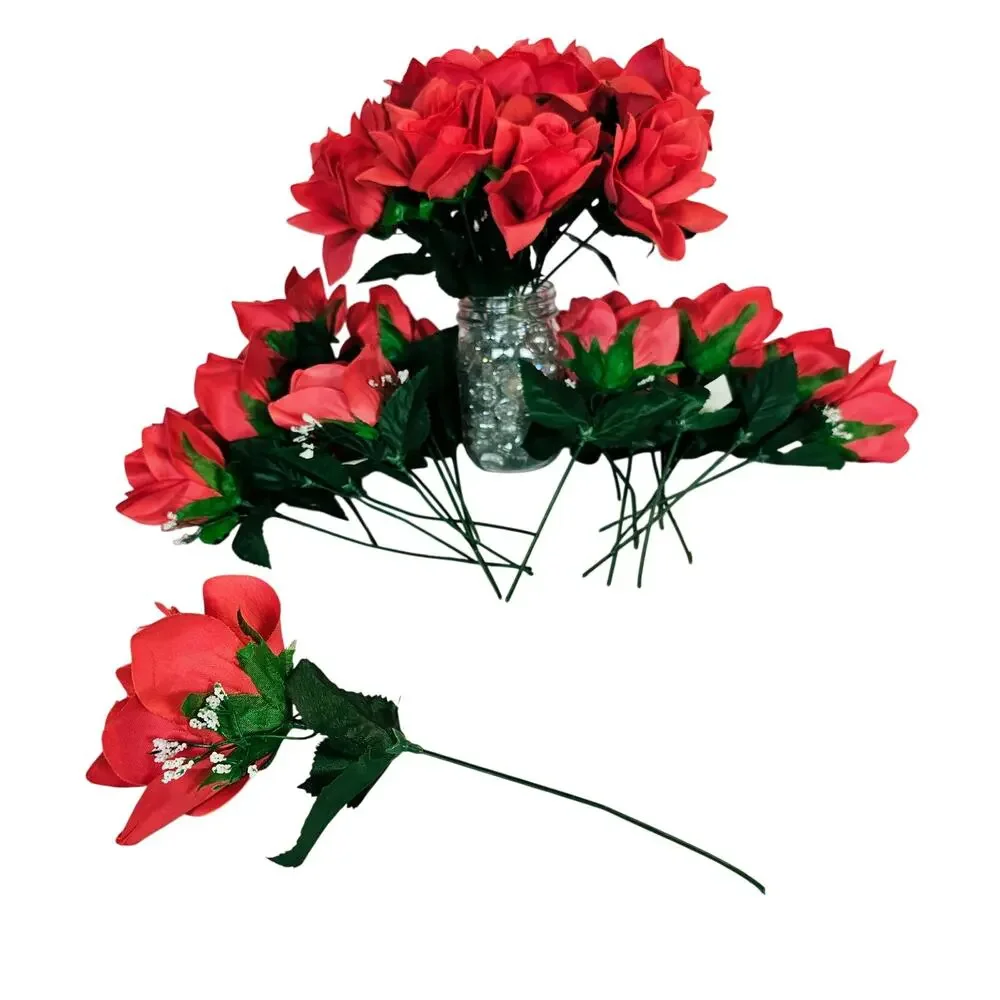 Red Silk Artificial Rose Flowers Stems Wedding Craft 3